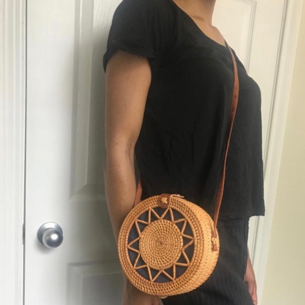 Woven Rattan Straw Wicker Crossbody Bag Gem
